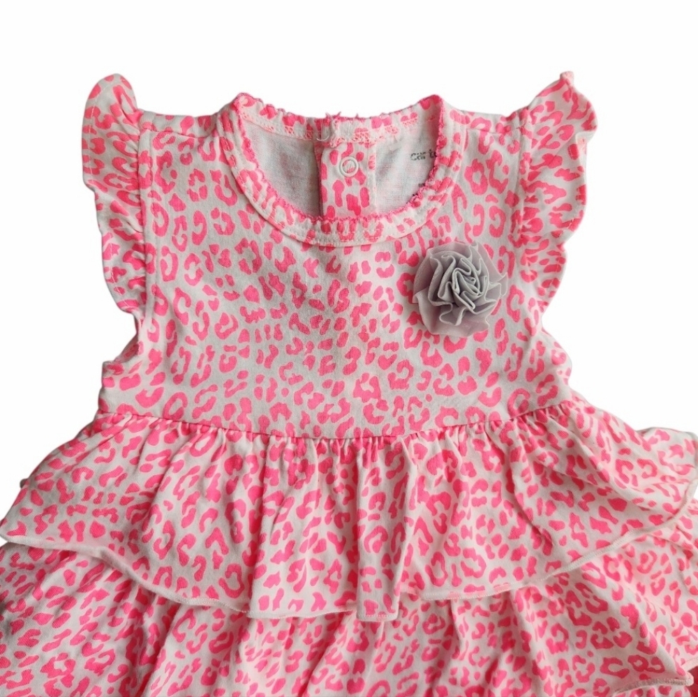 Carter's Baby Girls Pink Leopard Ruffle Bodysuit Dress One Piece Size 6 Months - Picture 9 of 16